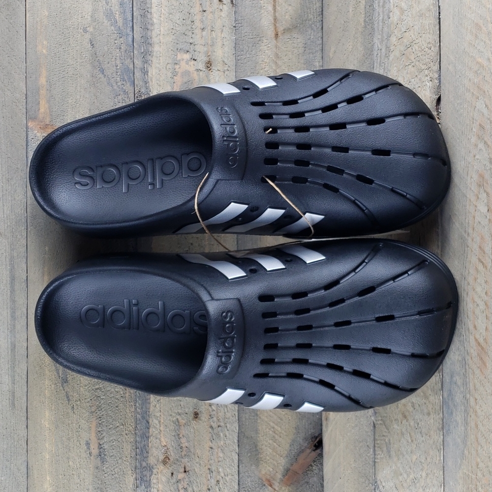 adidas Adilette Clogs Slip On Clogs For Everyday Comfort Black Silver - Picture 3 of 10